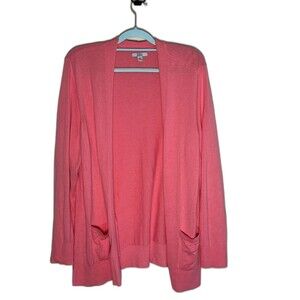 Croft & Barrow The Classic Cardigan Sweater Size XXL Pink Open Front Pockets